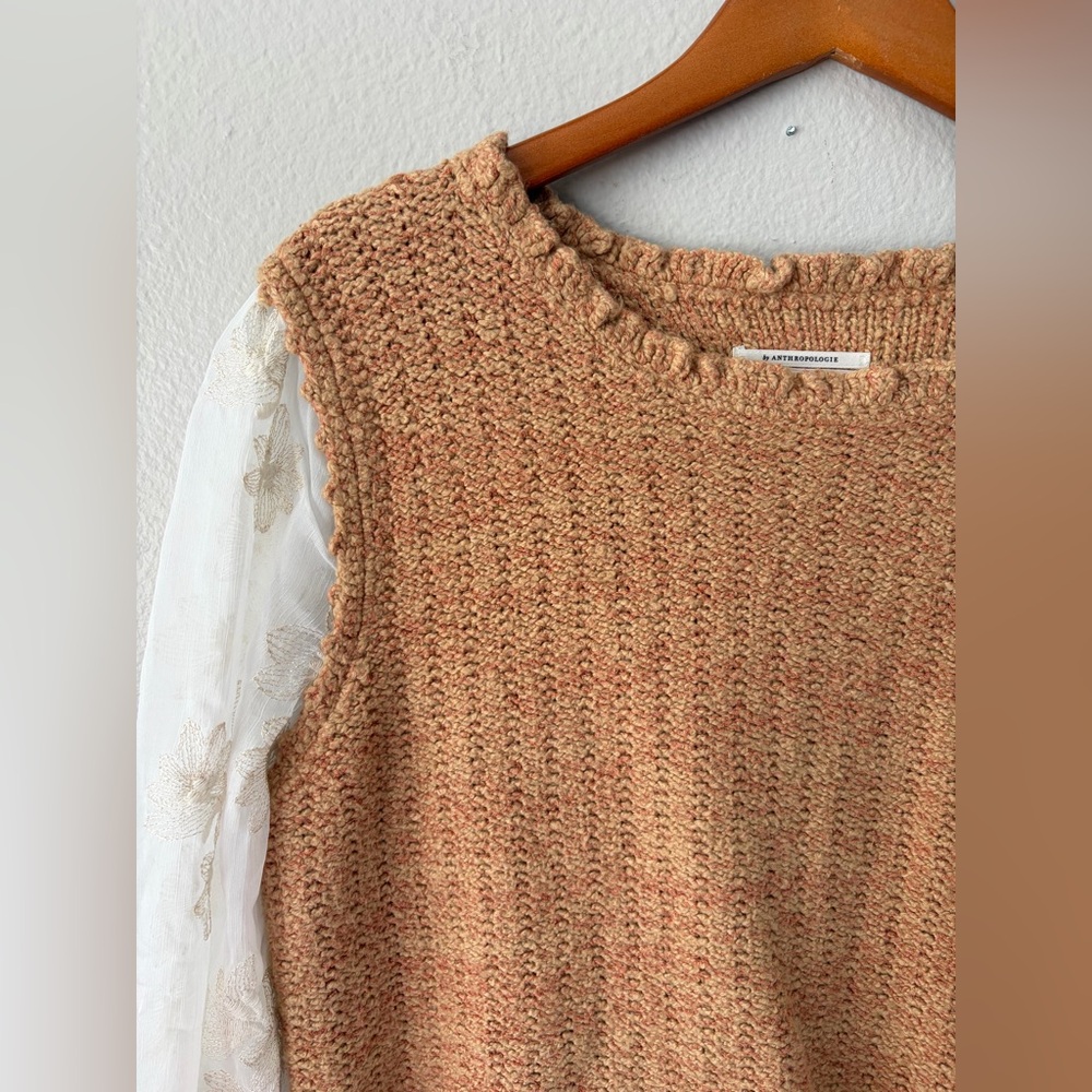 Anthropologie Layered Sweater Vest Knit Top Embroidered Sleeves Women Large - Picture 4 of 14